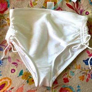 white, high-waisted, ribbed bikini bottoms